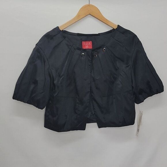 ELLE Black Cropped Dress Cardigan Jeweled Collar Detail Jacket - Picture 12 of 16